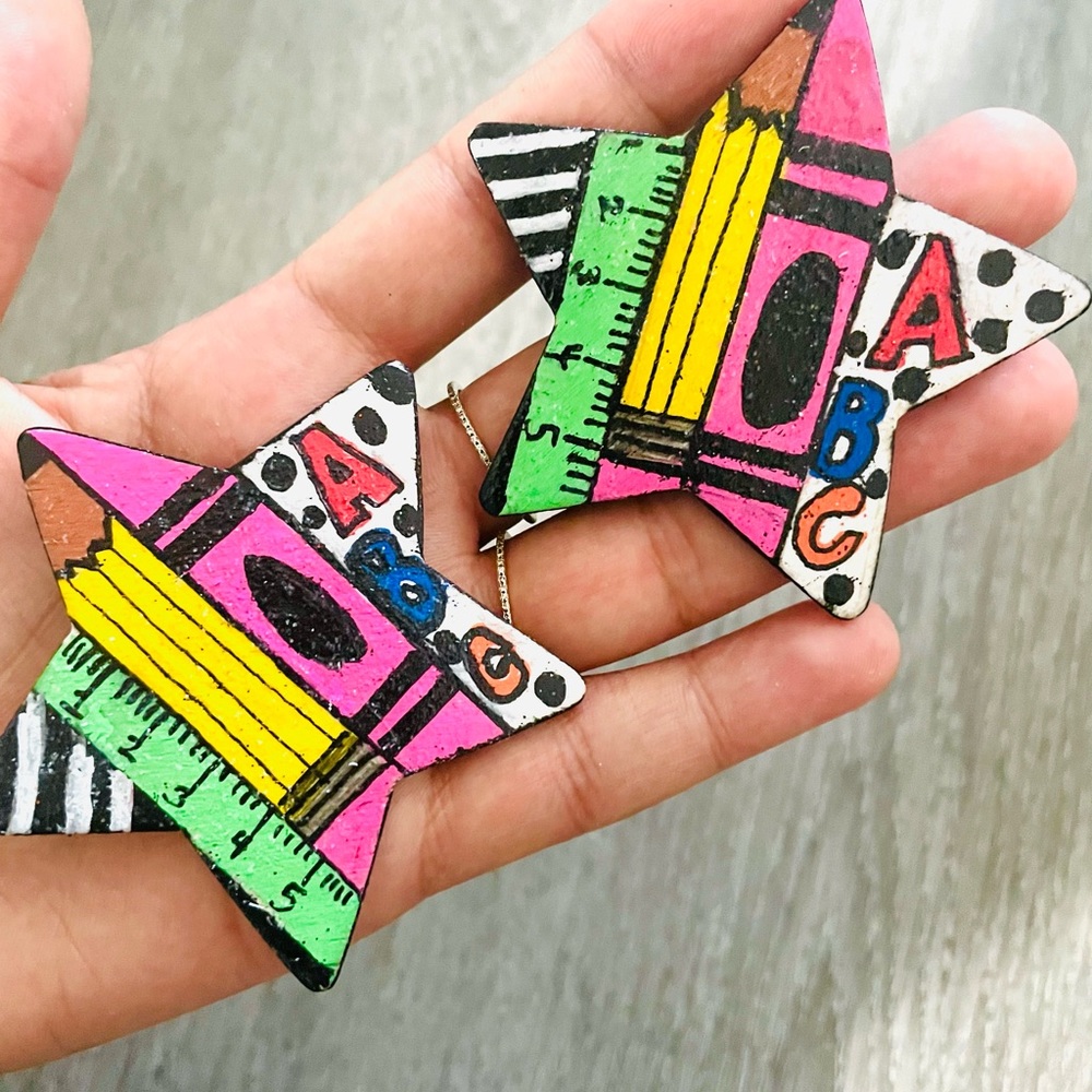 Hand Painted (By me) Teacher Earrings